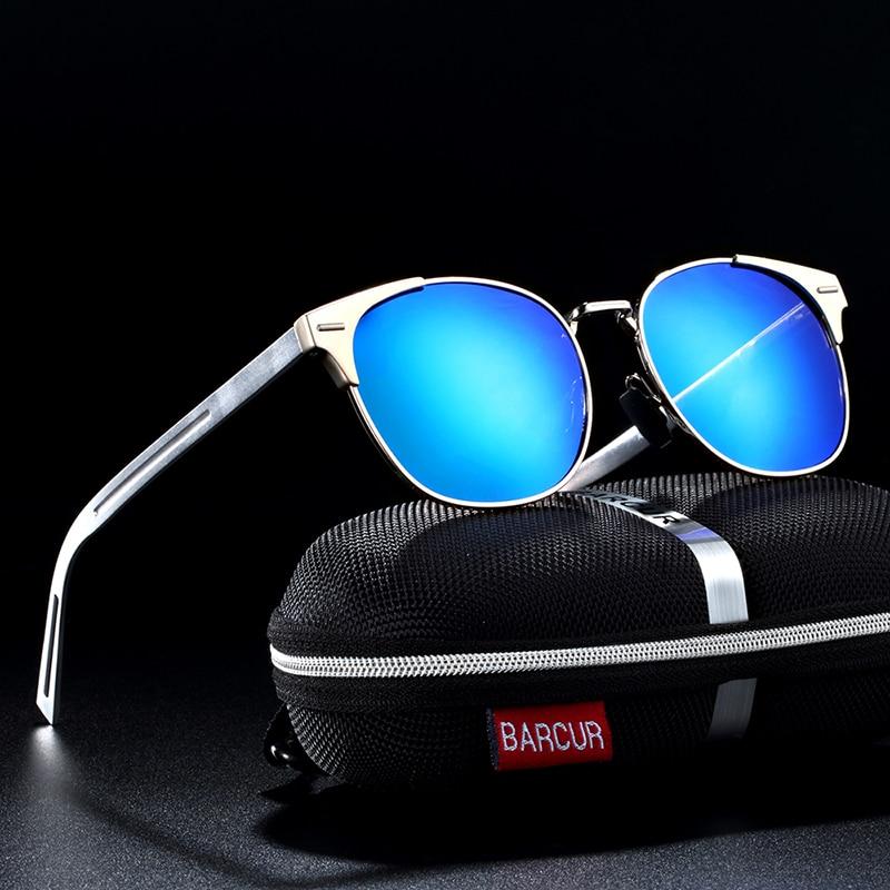 Clean Look Round Polarised Aluminium Sunglasses with blue lenses and hard case