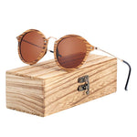 BARCUR Zebra Wood Sunglasses Handmade Round Sunglasses Men Polarized Eyewear with Box Free - Suneze.co.uk