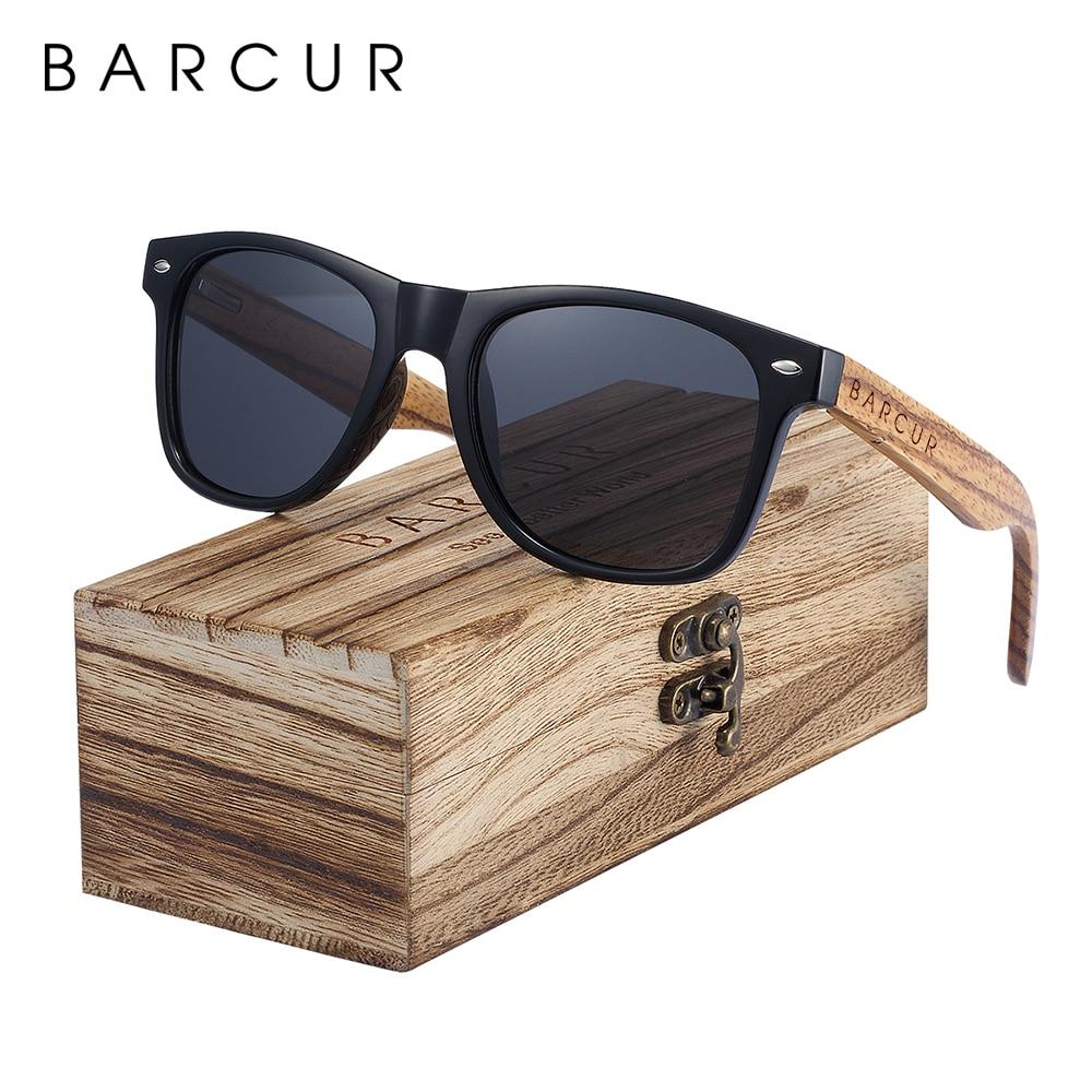 Zebra Wood Handmade Vintage Sunglasses with black lenses on wooden box