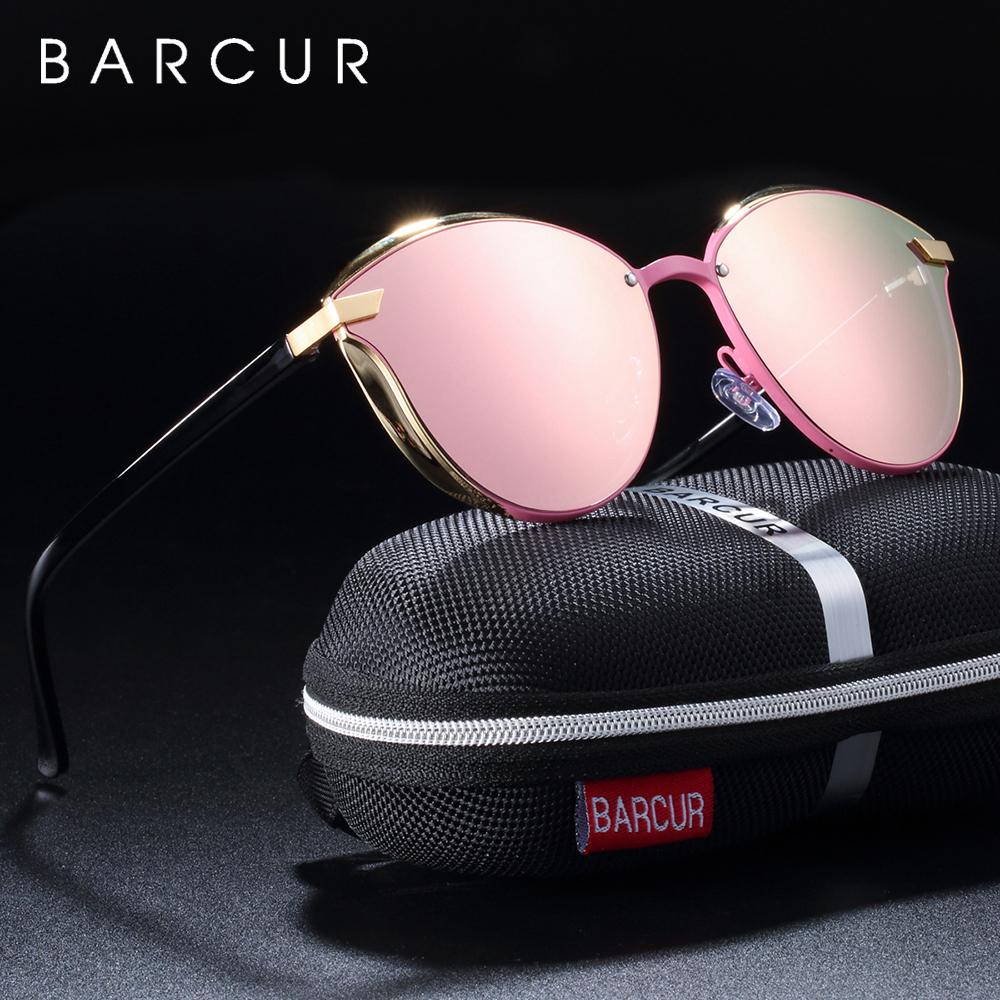 Women's Luxury Polarised Round Sunglasses with pink lenses and hard case