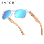 Childrens polarized sunglasses with bamboo arms and blue lenses