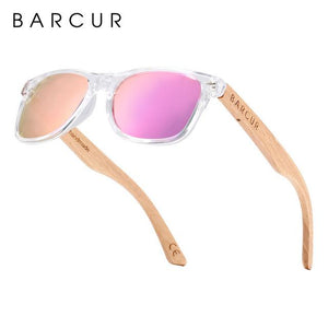 Children's polarized sunglasses with bamboo arms and pink lenses