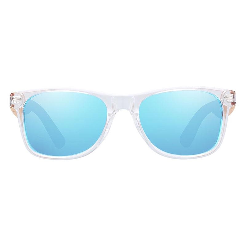 Childrens polarized sunglasses with bamboo arms and blue lenses
