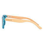 Polarised Wooden Children's Sunglasses with blue lenses side shot