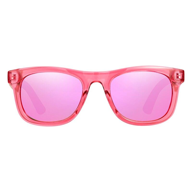 Polarised Wooden Children's Sunglasses with pink lenses front angle