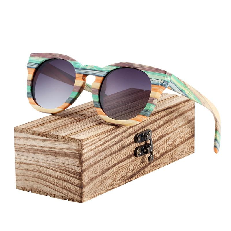 Multicolour Round Wooden Sunglasses - Suneze.co.uk