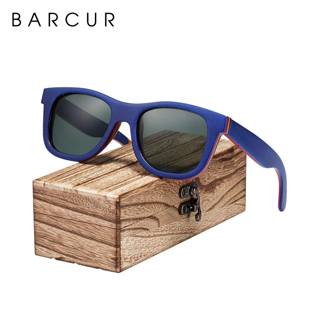 Blue skateboard wood sunglasses on wooden box