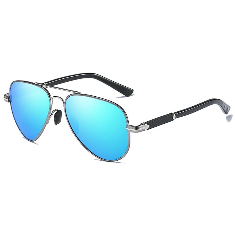 Lightning Blue Stainless Steel Pilot Sunglasses with Polarised Lenses