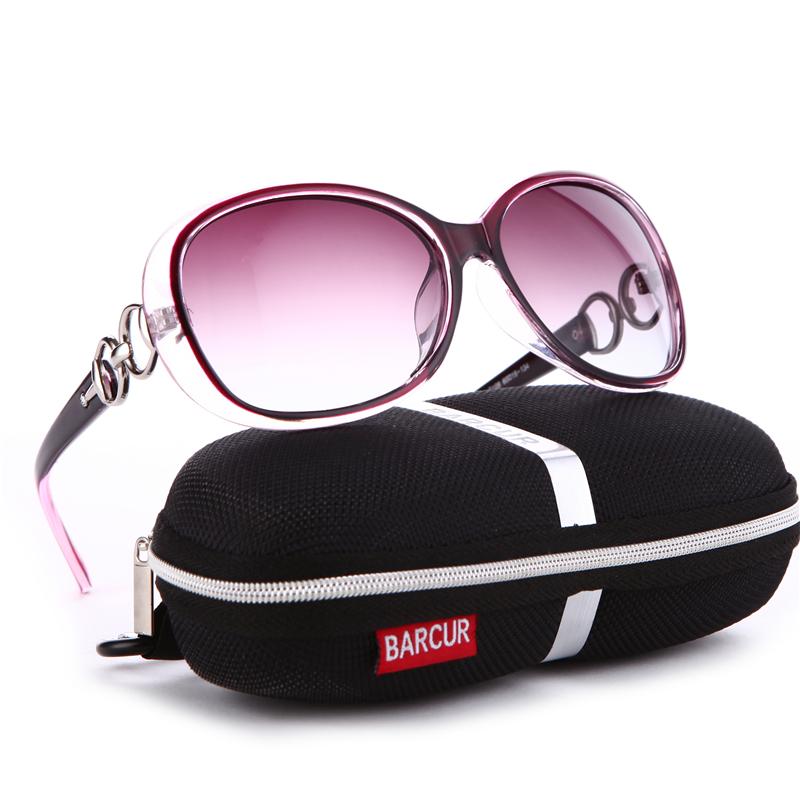 Polarised Oversized Oval Women's Sunglasses with purple lenses and a hard case