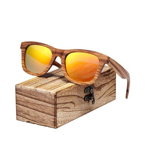 Vintage Natural Zebra Wood Sunglasses with orange lenses