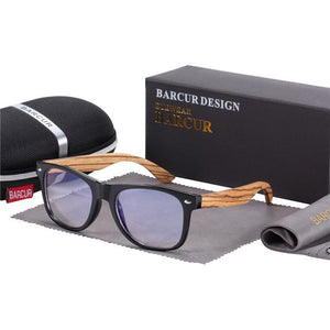 Zebra wood HD computer glasses with composite case bag and cleaning cloth
