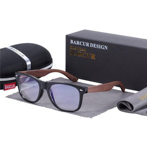 walnut HD computer glasses with composite case bag and cleaning cloth